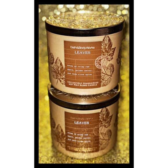 Lot of 2 Bath & Body Works Leaves Autumn Large 3-Wick Scented Candle 14.5oz - Picture 3 of 6